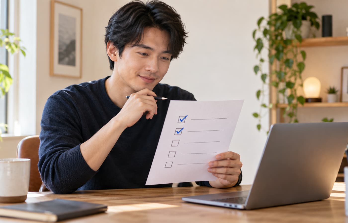A practical launch checklist beside a laptop